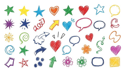 Colorful crayon doodle icons set