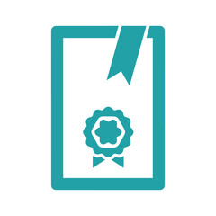Certificate icon with teal ribbon and seal