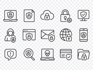  A comprehensive set of outline icons focused on data protection, cyber security, privacy, and compliance topics. 