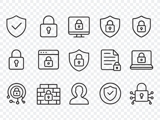  A comprehensive set of outline icons focused on data protection, cyber security, privacy, and compliance topics. 