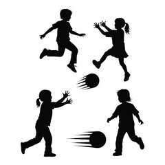Children playing with a soccer ball silhouettes of joyful outdoor activity