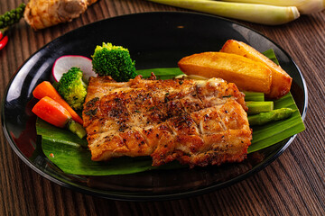 Gourmet asian Grilled crocodile steak