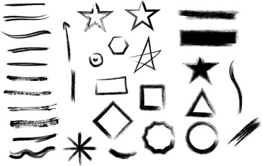 A collection of various black shapes and symbols on a white background