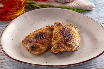 Roasted pork schnitzel steak piece