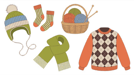 Winter knitted sweater and accessories