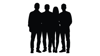 A group of four people standing closely together depicted as a striking silhouette © Juma