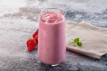 Strawberry smoothie milk shake glass