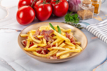 French fry potato with bacon