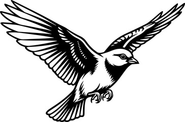 Fototapeta premium Elegant flight of a songbird with outstretched wings, a symbol of freedom, grace, and nature's beauty. Perfect for designs needing a touch of serenity