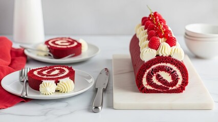 Swiss Roll Cake with Cream Swirl and Fresh Berries