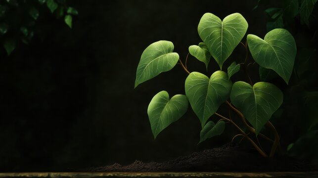 Close up of organic sweet potato vines showing broad leaves