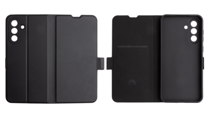 Black Folio Phone Case Wallet With Stand And Magnetic Closure isolated on a white background