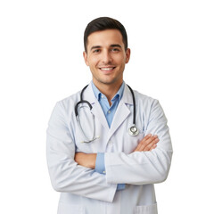 Fototapeta premium Smiling doctor isolated on transparent background isolated on transparent background indoor, outdoor, no people, keyword 30