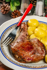 Roasted duck leg with Silesian dumplings.