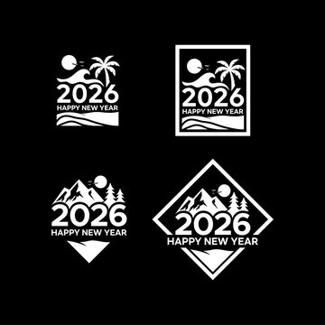 happy new year 2026 beach abda mountain theme logo design