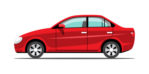 Realistic vector red car isolated on white background  side 3D view