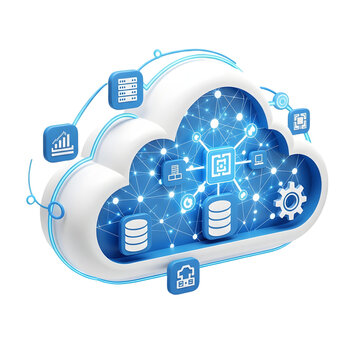 Cloud computing concept with cloud network technology icon representing business data connection and information