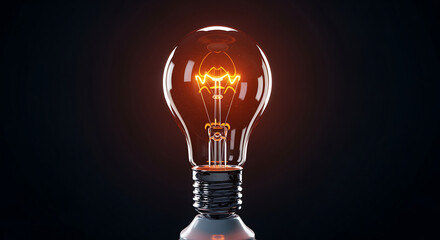 Glowing incandescent light bulb with orange filament on dark background lightbulb