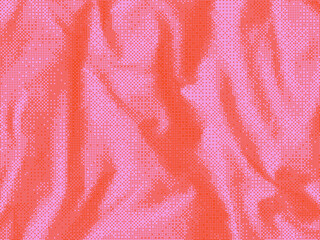 Dither effect pink background. Abstract wavy halftone background with red dots. Dither grain gradient pattern in retro bitmap style. Vector illustration.