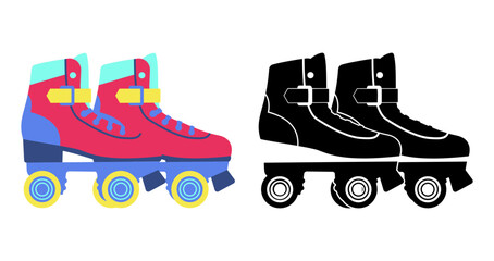 Step back into retro fun with vibrant roller skates and a sleek black silhouette perfect for vintage style designs or fitness themed projects, representing freedom and active lifestyle