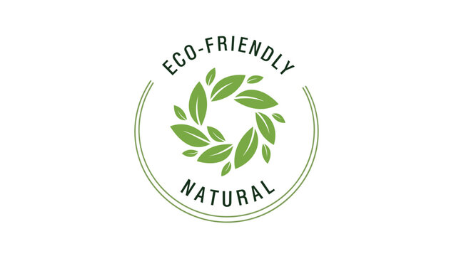 Eco friendly natural logo with green leaves on white background