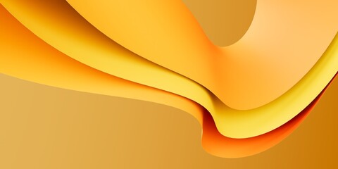 3D Render of Abstract Minimal Paper Waves with Yellow and Red Gradient, Modern Wavy Wallpaper