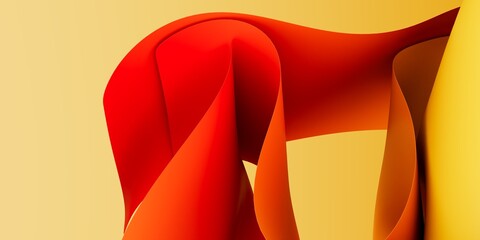 Modern Abstract 3D Wallpaper with Flowing Paper Waves and Yellow�Red Gradient Tones