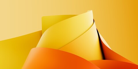 Flowing Paper Wave Forms in 3D, Abstract Minimal Background with Yellow Red Gradient