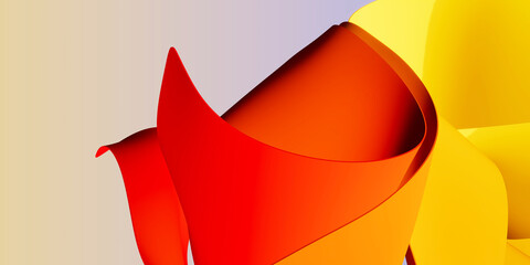 Abstract 3D Paper Wave Background with Smooth Wavy Folds and Yellow Red Gradient
