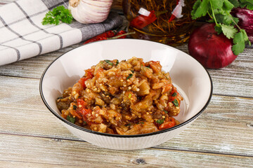 Grilled vegetables salad - Eggplant, tomato and pepper