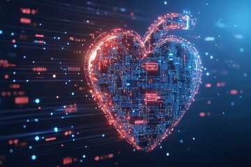 Digital heart shaped by circuitry and data streams