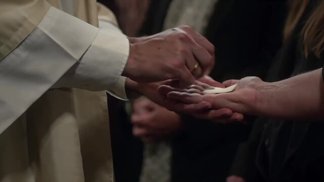 Priest giving eucharist bread Christian Communion Holy Sacrament Faith Ceremony God Worship Host Devotion