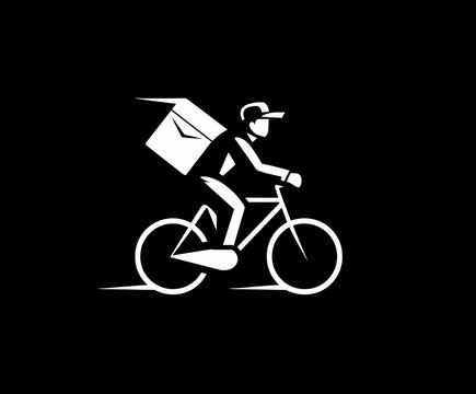Paperboy throwing paper minimalist white logo business vector