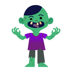 Enchanting cartoon zombie character with wide grin and grasping hands, perfect for spooky Halloween designs and playful seasonal promotions