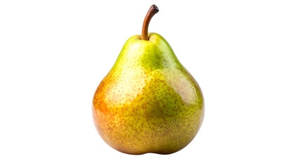 A ripe, single pear with a curved stem on a black background