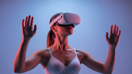 Female User Exploring Metaverse Using Virtual Reality Headset