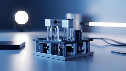 Advanced technological device with metallic components and wiring isolated on a clean background