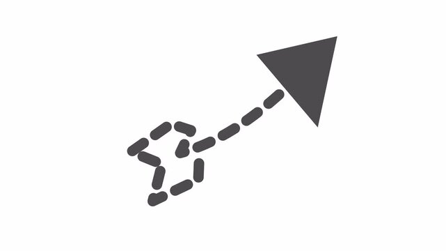 Animated dashed curved arrow pointing direction in transparent background. Navigation line art in a cartoon animation. Minimalist progress performance symbol.