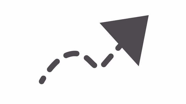 Animated dashed curved arrow pointing direction in transparent background. Navigation line art in a cartoon animation. Minimalist progress performance symbol.