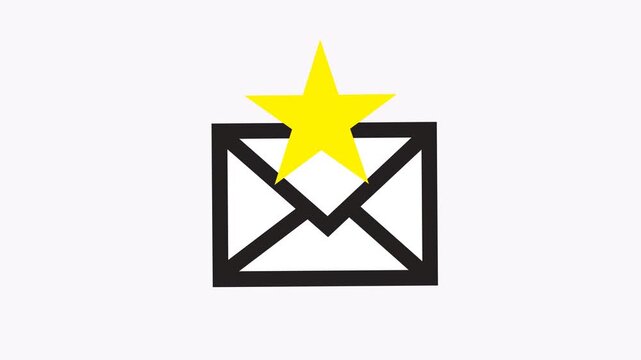 Black outlined email with a yellow star suitable for email marketing campaigns, web design, business communications, newsletters, promotions, and branding.