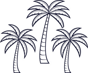 Palm Tree Set in Clean Outline Strokes. Minimal Palm Tree Illustration with Line Art Style. Tropical Palm Tree Design in Outline Style. Coastal Palm Tree Collection with Thin Line Art. Natural Palm