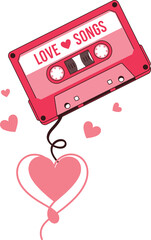 Love songs cassette tape with heart balloon