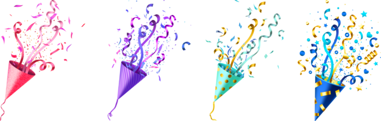 Set Of Confetti Popper for Event Designs confetti party popper icon, fireworks logo, cap, flat design isolated on white background arty poppers with perfect for celebrations and festive occasions