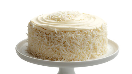 Whole Coconut Cake with White Frosting on Cake Stand | png