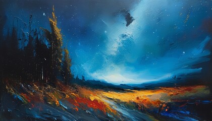 night sky with abstract texture, brush stroke, painting acrylic