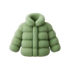 a stylish sage green puffer jacket with a fluffy collar isolated and ready for use on transparent background