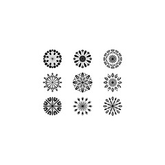 9 flower and leaf mandala designs, solid black vector fill