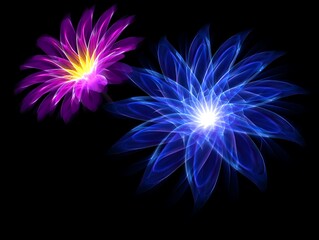 Obraz premium Vibrant Glowing Fractal Flowers Illuminating Dark Background with Abstract Light