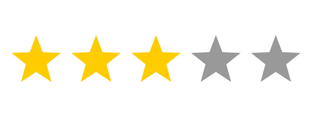 Three out of five star rating icons. Customer review and feedback score symbols. Rating evaluation element for ecommerce, apps, websites, and user interface design