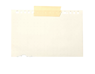Torn notebook page with perforated edge taped up